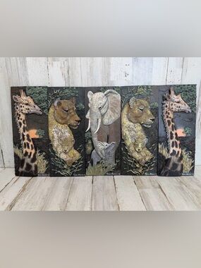 Set Of 5 Signed Ruane Manning Safari 3D Resin Wall Art Animals 10"x4"  Africa EC